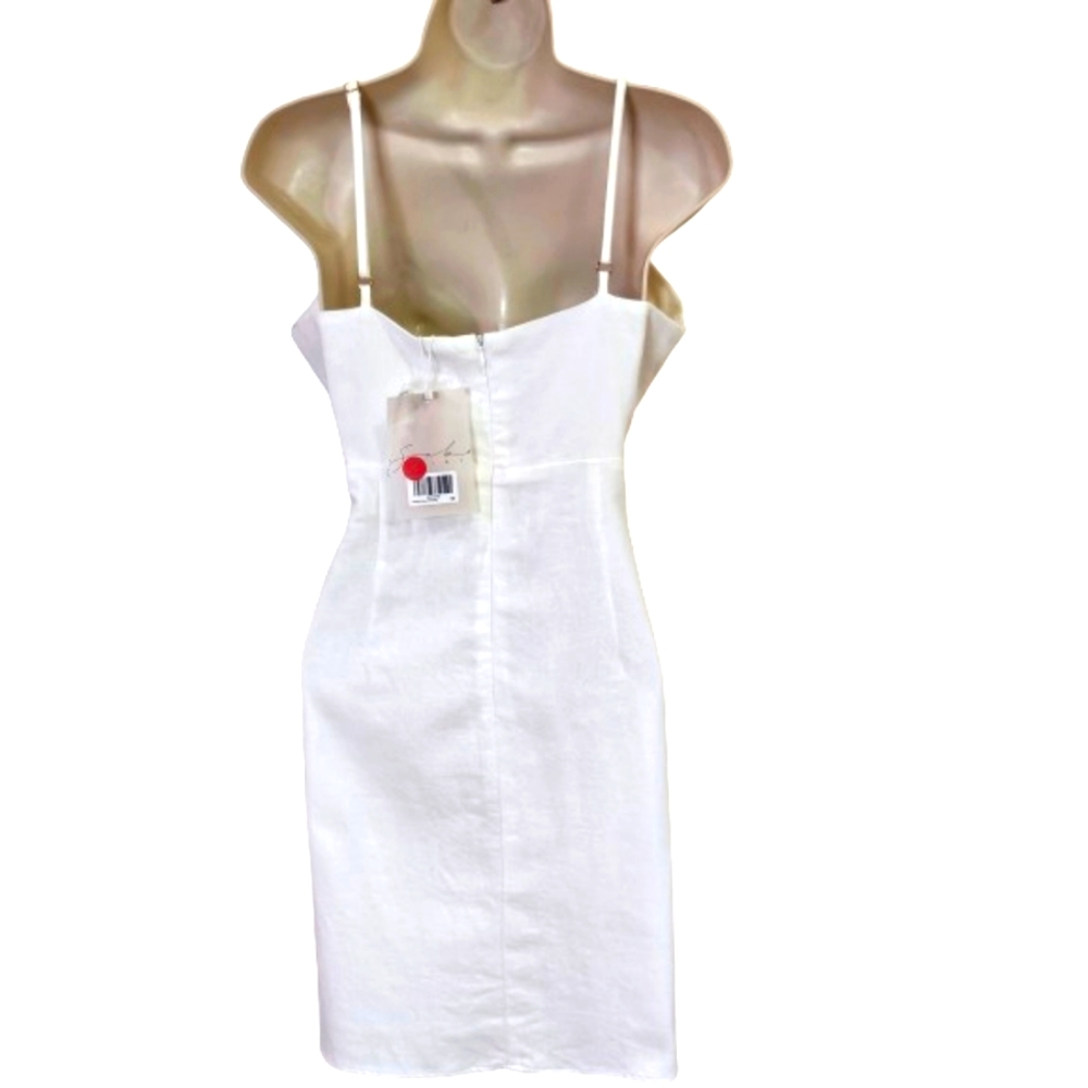 SABO Skirt Bella White Cut-Out Dress with Beige Button Detail, Large,NWT - Picture 2 of 16